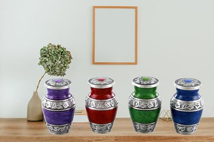 Metallic Small Urns with Engraving Design- Cremation Urn for Men & Women - Set of 4 Mini Urns - Keepsake Urn for Human Ashes- (Design- 4)