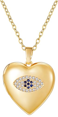 YOUFENG Love Heart Locket Necklace that Holds Pictures Photo Locket Birthday Gifts - style: Gold-plated Eye