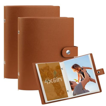 Ruibytree 2 Pack Small Photo Albums 4x6 Pictures, 104 Photos Total, Brown | PU Leather Cover, Acid-Free Clear Pockets, Secure Snap Closure, Compact Design for Kids, Travel, Wedding & Family Memories - color: Brown