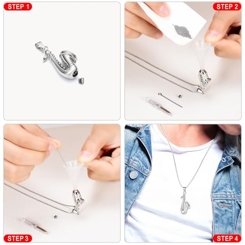 memorial jewelry Music Urn Saxophone Horn Chain Necklace Cremation Ash Keepsake Pendant - color: Silver