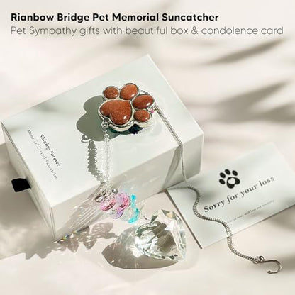 Pet Memorial Suncatcher - Dog Memorial Gifts, Pet Loss Sympathy, Thoughtful Dogs and Cats Condolence Bereavement Remembrance Gifts, Chrysoberyl Cat's Eye Stone Paw Crystal Suncatcher - color: Sandy