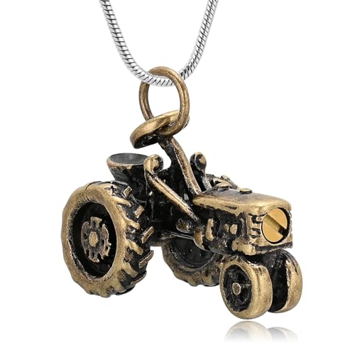 Oinsi Men Keepsake Jewelry Stainless Steel Farm Tractor Cremation Necklace For Ashes For Dad Memorial Urn Necklace Pendant - color: Vintage Copper