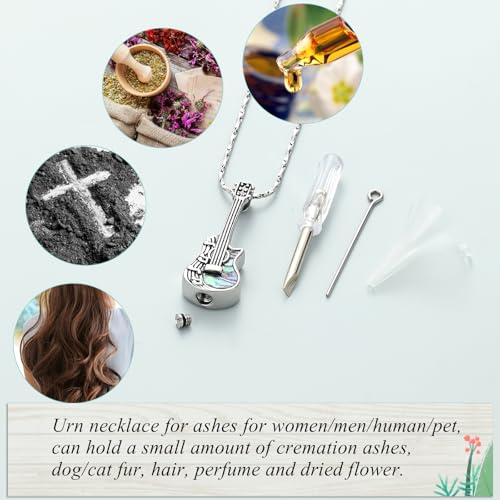 Imrsanl Guitar Urn Necklace Cremation Jewelry for Ashes | Ashes Holder Pendant, Funeral Keepsake, Memorial Gifts of Loss Loved Ones, For Women Men Guitarist - color: Silver