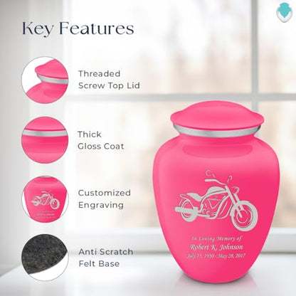 Adult Personalized Motorcycle Cremation Urns for Human Ashes I Large Bright Pink Funeral Urn for Men and Women I 200 lbs - color: Bright Pink