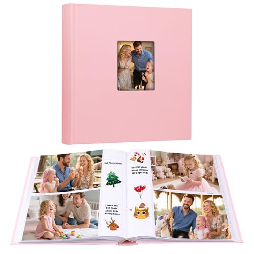 Aevdor 5x7 Photo Album, 240 Photos, Writing Space, Linen Cover, Pink - color: Pink