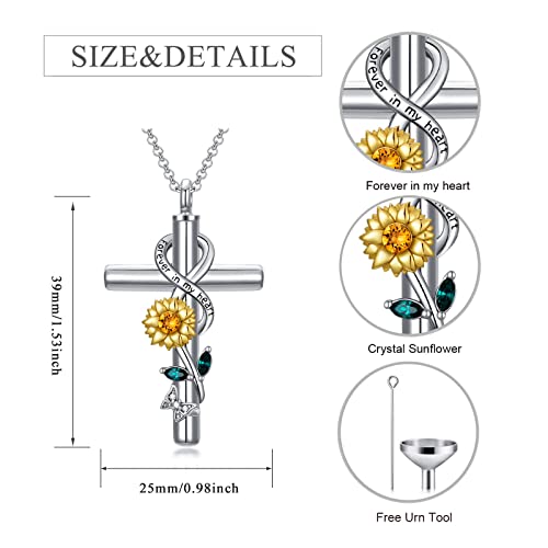 Cross Urn Necklace for Ashes 925 Sterling Silver Cremation Jewelry with Funnel Filler Kit Ashes Necklace for Human Women Girl Pets - color: B_Sunflower Urn Necklace, style: Personalized