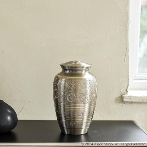 AspenStudio Platinum Brass Cremation Urn for Adult Human Ashes - Large Handcrafted Funeral Memorial Urns Brass Urn Capacity 225 lbs