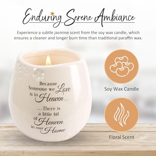 Pavilion 'in Memory, A Bit of Heaven' Ceramic Candle Gift Set - White Soy Candle and 'Light Your Way' Memorial Mother Candle