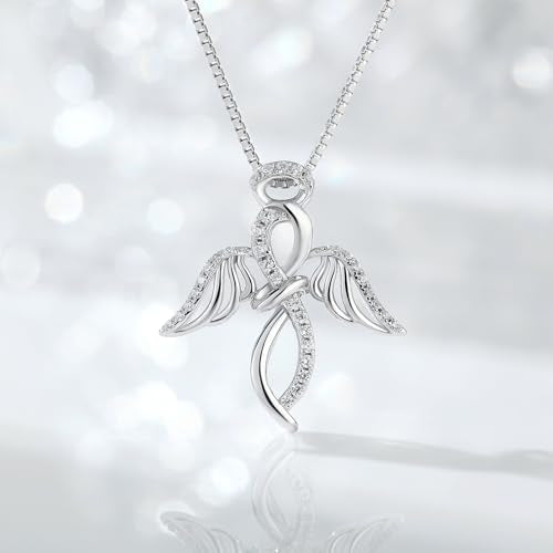 925 Sterling Silver Guardian Angel Pendant Necklace for Women with Birthstone Cubic Zirconia Little Angel Pendant Necklace Jewelry 18 inch Chain - color: 13-infinity-silver