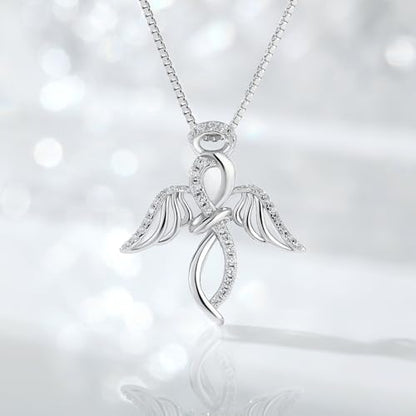 925 Sterling Silver Guardian Angel Pendant Necklace for Women with Birthstone Cubic Zirconia Little Angel Pendant Necklace Jewelry 18 inch Chain - color: 13-infinity-silver