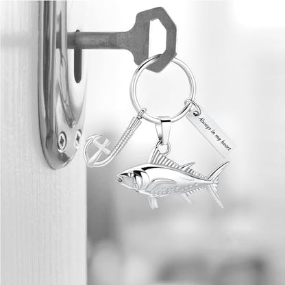 Hearbeingt Fish Hook Urn Keychain for Ashes Fishing Cremation Jewelry | Stainless Steel,Memorial Keychain,Urn Pendant, Ash Holder for Human Pet,Keepsake Jewelry,Bereavement Gift,with Fill Tool - color: Silver