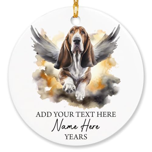 Basset Hound Ornament, Custom Text Name & Year Ornament, Personalized Basset Hound Dog Angel Christmas Ornament, Dog Keepsake Gifts for Loss of Pet, Dogs Sympathy - color: Basset Hound Ornament