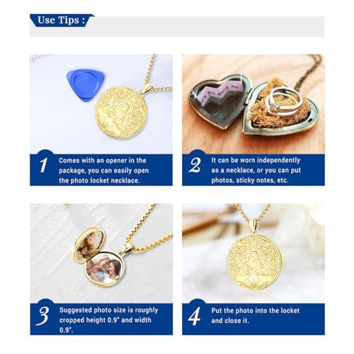 Picture Locket Necklace for Women Men Rose 14K Real Gold 925 Sterling Silver Jewelry Heart Locket Necklace that Holds Pictures Tree of Life Viking Wolf Celtic Knot St Christopher St Michael Pendant - color: I2-8-Celtic Locket-K Gold