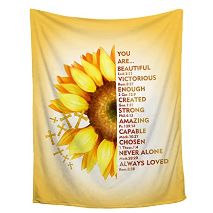 AMITAYUS Yellow Sunflower Prayer Blanket Bible Verse Healing Inspirational Sympathy Fleece Throw Religious Christian Gifts for Women Wife - Womens Gift Ideas - 50''x60'' - color: Christian Bible Verse, size: Medium 60"x50