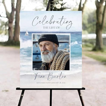 Beach Ocean Celebration of Life Welcome Sign, Funeral Welcome Sign, in Loving Memory Sign, Celebration of Life Funeral Sign, Celebration of Life Sign, Fisherman Funeral Photo Sign #Ki12 - color: Version #15