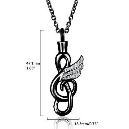 GMXLin Music Note Cremation Urn Necklace for Ashes Locket Hold Ashes Keepsake Memorial Pendant for Men Women - color: Black
