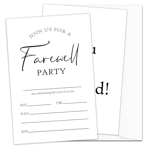 Farewell Party Invitations, Minimalist Graduation Invitation Cards, Retirement Party Invitations 25 Invitations With Envelopes, Fill In Style Invite Cards For Farewell Party -004