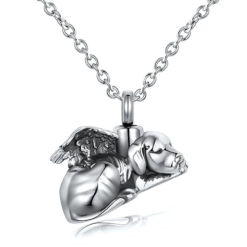 Turtle Angel Dog Butterfly Cremation Jewelry for Ashes Stainless Steel Urn Necklace Ash Holder for Women Men - style: Angel Dog