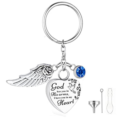 Heart Urn Necklace for Ashes Cremation Jewelry Urn Keychain for Ashes with Birthstone Cremation Keychain - color: September