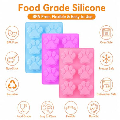 Dog Paw Silicone Mold 3 Pack, Paw Print Candy Molds for Chocolate, Gummies, Hard Candy, Ice Cubes, Dog Treats, Baking, Fondant, Soap, Wax & Resin DIY Crafts (Paw Print Mold)