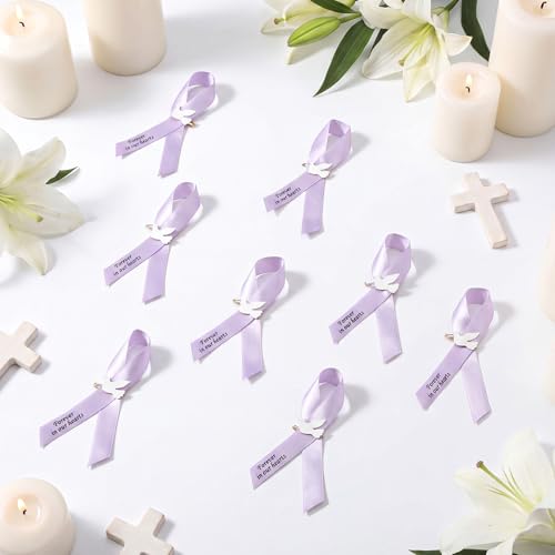 Geosar 100 Pcs Dove Funeral Memorial Ribbons Pins Memorial Service Respect Funeral Personalized Ribbon Bow with Safety Pins and White Dove for Mourning Mental Health Awareness Month Gifts(Lavender) - color: Lavender, style: Pigeon