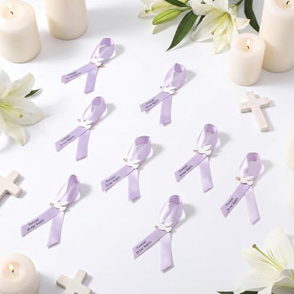 Geosar 100 Pcs Dove Funeral Memorial Ribbons Pins Memorial Service Respect Funeral Personalized Ribbon Bow with Safety Pins and White Dove for Mourning Mental Health Awareness Month Gifts(Lavender) - color: Lavender, style: Pigeon