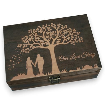 Anniversary & Wedding Gift for Couples, Engraved Our Love Story Memory Box - size: Medium, style: Wedding