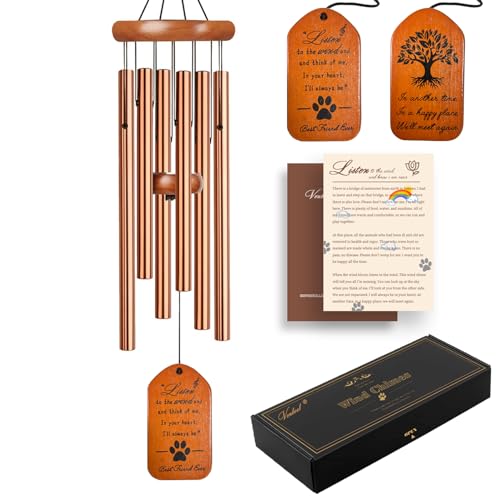 VENBEEL Pet Memorial Wind Chime, 28" Golden Tombstone Dog Memorial Wind Chime, Dog Remembrance Passing Away Loss Bereavement Gift - color: D-tombstone-gold