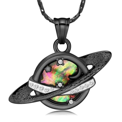 Imrsanl Saturn Urn Necklace Cremation Jewelry for Women Men - color: Black