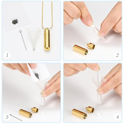 Cylinder Urn Necklace for Ashes with Glass Vials Cremation Jewelry Stainless Steel Ash Holder Keepsake Memorial Jewelry with Fill Tool - color: Gold-A