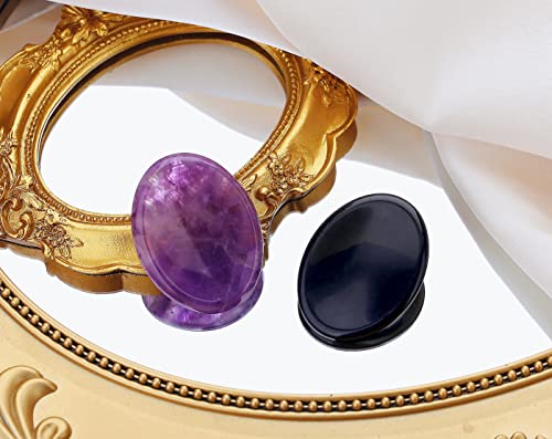QINJIEJIE 2PCS Thumb Worry Stone for Anxiety Healing Crystals Pocket Hug - color: B-amethyst & Black Obsidian