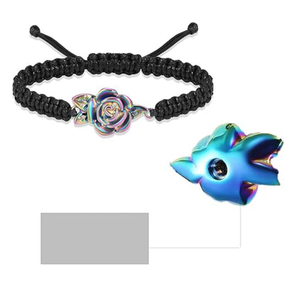 Rose Flower Adjustable Urn Bracelet for Ashes Birthstone Stainless Steel Cremation Jewelry Memorial Keepsake Locket Urns Bracelet Jewelry for Men Women Gifts - color: Customize-2