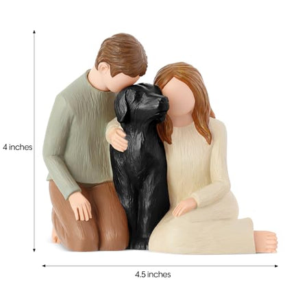 Hensonever Couple with Black Dog Figurines Ornaments, We are A Family Memorials Statues Gifts for Black Dog Lovers - color: Couple With Black Dog