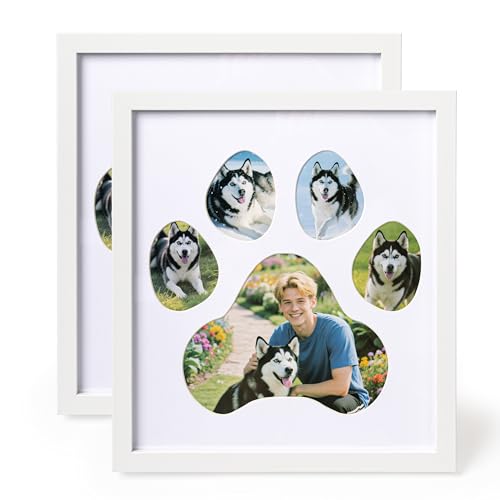 AELS Dog Paw Print Photo Collage Frame, Holds 5 Pictures of Pets & Owners, Ideal Gift for Dog Moms & Dads, White Pet Memorial Keepsake and Wall Décor, 10.24" x 11.4", 2Pcs - color: White, size: Pack of 2