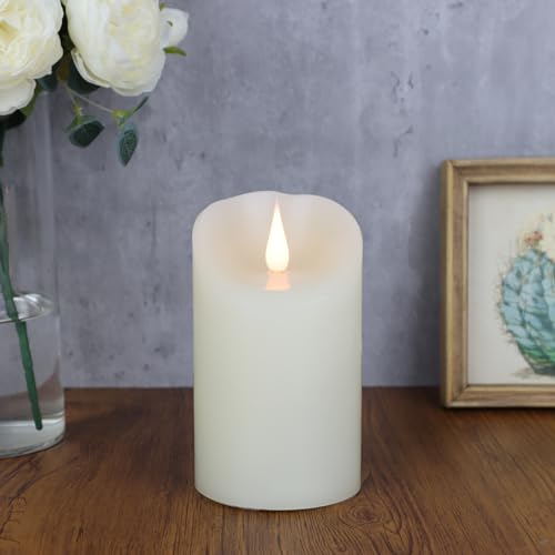TECHLONG Flameless Candles Flickering 3D Moving Flame, Last 1000+ Hours Battery Operated Candles with Timer, Ivory Real Wax Electric LED Pillar Candles for Home Wedding Decoration | 3" x 5" - color: Style B, size: 3" x 5"