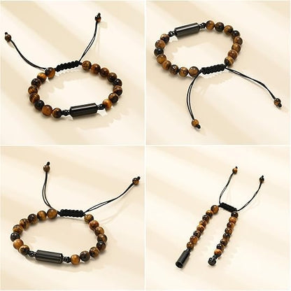 Hearbeingt Cremation Jewelry Urn Bracelet for Ashes Braided Rope Beads - color: Tiger Eye-2