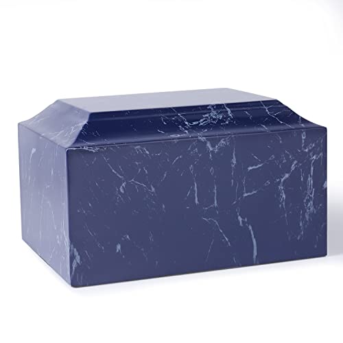 Blue Classic Cultured Marble Cremation Urn for Adult Ashes, Urn for Human Ashes, Adult Sized Memorial Urn for Ground Burial or Home Memorial - size: Blue