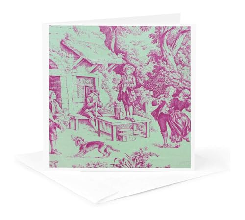 3dRose French Farm Toile. Popular Toile print. 6 Greeting Cards with envelopes