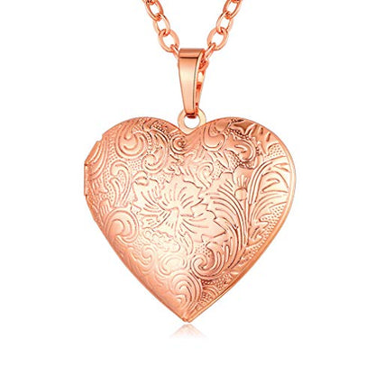 Custom4U Personalized Heart Locket Necklace with Pictures,Sunflower/Angel Wings/Heart Shaped Lockets Custom Photo,Gold/Rose Gold/White Lockets That Holds Picture,Customized Memorial Jewelry for Women - color: A-Heart-Rose Gold(Locket Only)