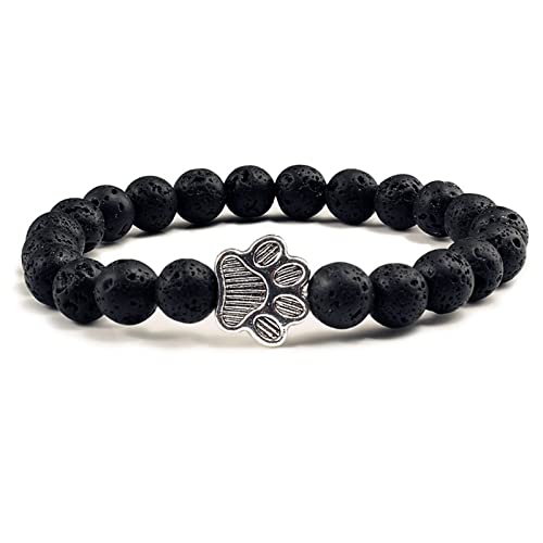 POYAMUSE Lovely Pet Paw Turquoise Beaded Strand Bracelet for Women Men Pet Memorial Jewelry, Cute Dog Cat Paw, Colorful Turquoise Beads - color: lava rock
