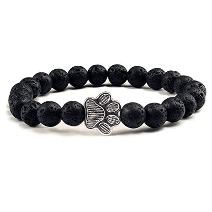 POYAMUSE Lovely Pet Paw Turquoise Beaded Strand Bracelet for Women Men Pet Memorial Jewelry, Cute Dog Cat Paw, Colorful Turquoise Beads - color: lava rock