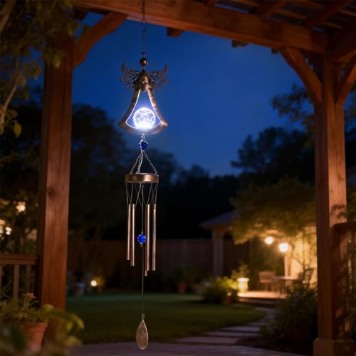 Taman Solar Wind Chime for Outside, Metal Angel Windchimes with LED Light - size: 42"