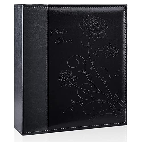 Photo Album 8x10 Clear Pages Pockets Leathe Cover Slip Slide in Photo Album Holds 50 Vertical 8x10 Photos Picture Book for Wedding Family (Black) - color: Black, size: 50 Pockets/1PK
