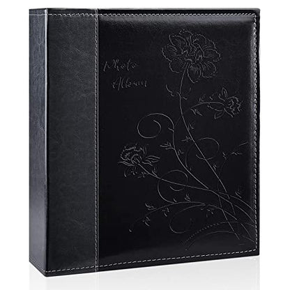 Photo Album 8x10 Clear Pages Pockets Leathe Cover Slip Slide in Photo Album Holds 50 Vertical 8x10 Photos Picture Book for Wedding Family (Black) - color: Black, size: 50 Pockets/1PK