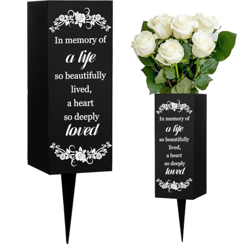 WEBEEDY Metal Cemetery Vase Decorations for Graves with Spikes Flowers Pattern Memory Sign Vases Grave Decorations for Cemetery Funeral Father's Day Memorial Day Decor,1 pc (3x8 Inch)