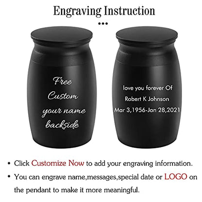 Personalized Custom Urns for Ashes, 2.8“ High Small Cremation Urns, Handcrafted Keepsake Urn for Family, Beautiful Peaceful Decorative Urns, Engraved Date or Name Funeral Urn Designed for Sharing - style: Angel Keepsake Engraving 2.8" Black