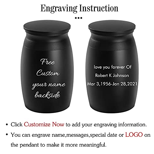 Custom Urns for Ashes, 2.8“ High Small Cremation Urns, Handcrafted Keepsake Urn for Family, Personalized Beautiful Peaceful Decorative Urns, Engraved Date or Name Funeral Urn Designed for Sharing - style: Angel Wing Keepsake Engraving 2.8" Black