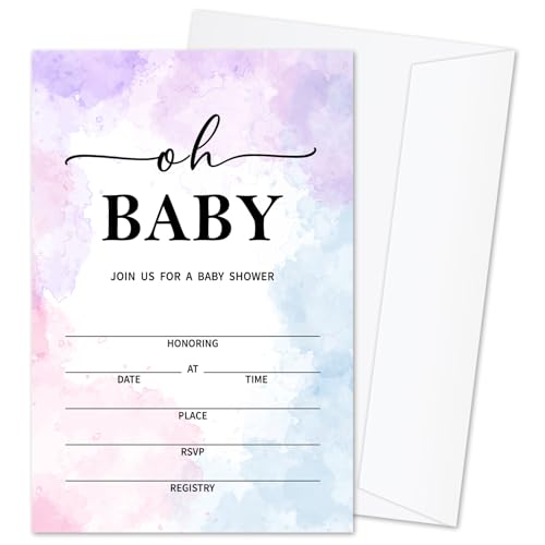Oh Baby! Baby Shower Invitations for Boys Girls, Tie-Dye Baby Announcement Invite Cards, 25 Set of Fill-in Invites with Envelopes, Gender Reveal Party Supplies -B10 - color: Tie-Dye-Oh Baby