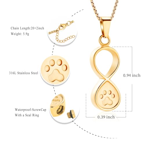 Oinsi Infinity Love Pet Cremation Jewelry for Ashes of Dog/Cat Funeral Keepsake Urn Necklace Pendant Memorial Jewellery - color: A-Gold