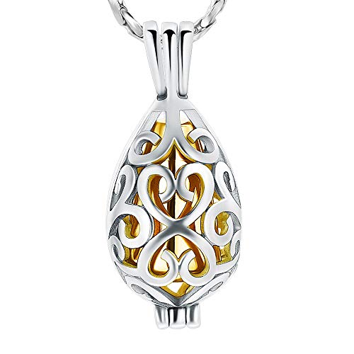 Imrsanl Cremation Jewelry for Ashes - Lotus Flower Ashes Pendant Necklace with Mini Keepsake Urn Memorial Ash Jewelry - color: Teardrop-Gold
